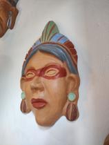 Mascara de barro para parede artesanal - Mulher Indigena