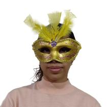 Máscara de Carnaval Baile Glitter Renda com Pena Central