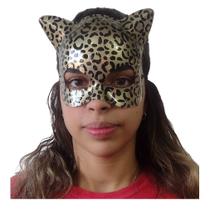 Máscara de Carnaval Mulher Gato Oncinha Dourada Estampada - Apollo Festas