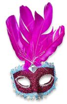 Máscara De Carnaval Veneziana De Luxo Com Pluma E Pedra