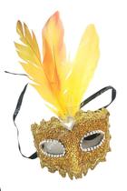 Máscara De Carnaval Veneziana De Luxo Com Pluma E Pedra - D'Presentes