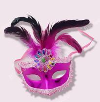Máscara De Carnaval Veneziano Com Penas E Flor Lantejoula - D' Presentes