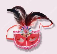 Máscara De Carnaval Veneziano Com Penas E Flor Lantejoula
