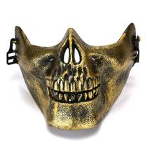 Máscara de caveira, estilo militar, tática, meio PVC, detalhes dourados