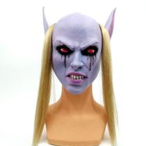 Máscara de cosplay Bloody Horror Devil com cabelo comprido assustadora