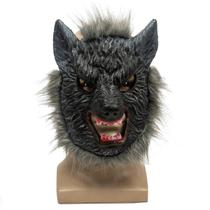 Máscara de cosplay com cabeça de lobo de Halloween, látex de meia face, tamanho único