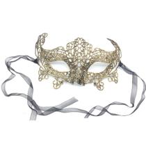 Máscara de cosplay com capa de meia face de renda dourada para festa de Halloween