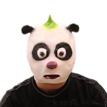Máscara de cosplay de panda verde com chifre e capa de cabeça de Halloween Máscara de cosplay de panda verde com chifre e capa de cabeça de Halloween