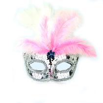 Máscara de cosplay de penas rosa, adereço de fantasia de Halloween