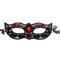 Máscara de cosplay de renda com strass vermelho, capa de meia face para festa