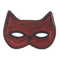 Máscara de gato, tecido, meia face, fantasia de Halloween vermelha