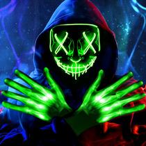 Máscara de iluminação LED Onsucum Halloween Green Scary Cosplay Máscara de iluminação LED Onsucum Halloween Green Scary Cosplay
