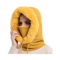 Máscara de Inverno Feminina com Capuz - Conjunto de Boné e Balaclava de Pele de Caxemira
