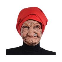 Máscara De Látex De Vovó Fumante Com Lenço Vermelho E Rosto Enrugado, Acessórios Para Fantasia De