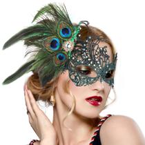 Máscara de máscara de renda Zinniday Peacock Feather para mulheres