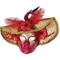 Máscara de mascarada Venetian Princess vermelha e dourada para rosto inteiro Máscara de mascarada Venetian Princess vermelha e dourada para rosto inteiro