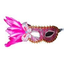 Máscara de meia face Venetian Princess Lace Feather PVC rosa