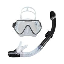 Máscara de Mergulho com Snorkel para Adultos e Jovens - Lente de Vidro Temperado Panorâmica