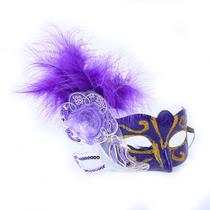 Máscara de pena roxa, borboleta, meia face, festa de Halloween