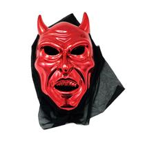 Máscara de plástico vermelho Hannya para rosto inteiro com cosplay de tecido preto