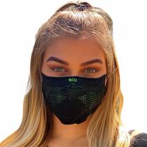 Máscara de proteção esportiva unissex 3D Airknit preta com verde limão - EBEUS