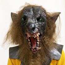 Máscara de resina de lobisomem assustador para rosto inteiro com cabelo realista