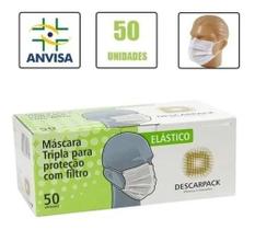 Máscara Descartável Cirúrgica Tripla com Elástico - 50und - Descarpack