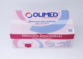 Máscara Descartável com Tripla Proteção Rosa c/ 50 unidades