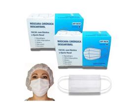 Máscara descartável proteção c/ elástico, clipe nasal 50 un