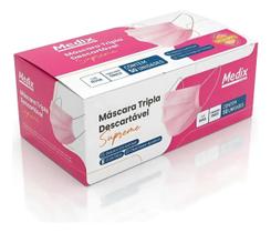 Máscara Descartável Rosa Medix 50un Tripla Proteção com Elástico Clipe Nasal 3 camadas Máscara Descartável Rosa Medix 50un Tripla Proteção com Elástico Clipe Nasal 3 camadas
