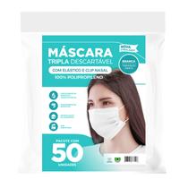 Máscara Descartavel Tripla c/ Elástico Branca C/ 50 Unidades Máscara Descartavel Tripla c/ Elástico Branca C/ 50 Unidades