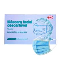Mascara Descartável Tripla com Clipe Nasal 50un Azul BYD
