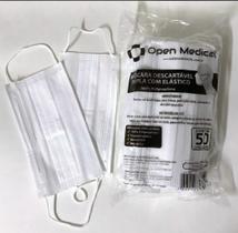 Máscara Descartável Tripla Elástico - PC C/ 50 Un Branca - OPEN MEDICAL