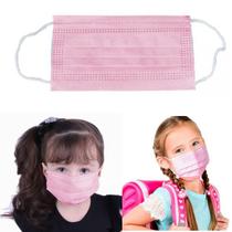 Máscara Descartável Tripla Infantil com elástico Rosa - com 50 unidades