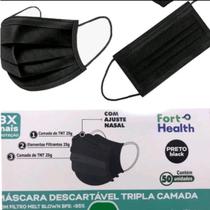 Máscara Descartável Tripla Preta - Pacote com 50 Unidades - MEDIX
