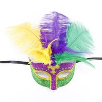 Máscara emplumada Mardi Gras Glitter Verde Roxo Amarelo PVC Máscara emplumada Mardi Gras Glitter Verde Roxo Amarelo PVC