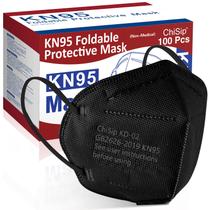 Máscara facial ChiSip KN95, 40 unidades, copo de 5 camadas, proteção contra poeira, preta