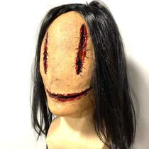Máscara facial completa Ghost Face Headgear, fantasia de cosplay com cabelo