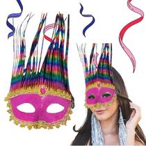 Máscara Facial de carnaval veneziana Festa Bloquinho Rosa com dourado