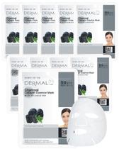 Máscara Facial DERMAL Charcoal Collagen Essence - 10 Unidades - Purificante de Poros Máscara Facial DERMAL Charcoal Collagen Essence - 10 Unidades - Purificante de Poros