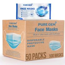 Máscara facial descartável PURE GEM Premium, pacote com 3 camadas e 500 Máscara facial descartável PURE GEM Premium, pacote com 3 camadas e 500
