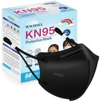 Máscara facial WWDOLL Kids KN95, pacote com 50 camadas, respirável, preta