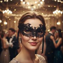 Máscara Feminina Em Renda Bug Preta 50 Tons de Cinza Baile Festas