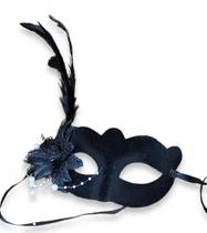Máscara Feminina Preta Veneziana Luxo C/ Flor Baile Carnaval
