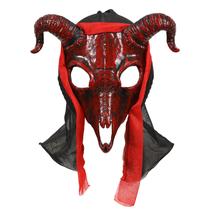 Máscara Goat Skull Evil Demon com chifres vermelhos e resina de Halloween