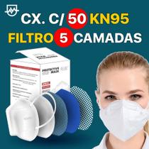 Máscara KN95 com Filtro de Cinco Camadas Caixa c/ 50 unidades embaladas individualmente