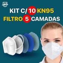 Máscara KN95 com Filtro de Cinco Camadas Kit c/ 10 unidades embaladas individualmente