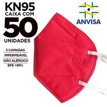 Máscara KN95 / PFF2 / N95 adulto vermelho colorida - caixa 50 unidades 5 camadas - duplo meltblow BFE 98% + feltro de coton + tnt spunbond hospitalar