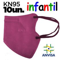 Máscara KN95 / PFF2 / N95 infantil rosa colorida - caixa 10 unidades 5 camadas meltblow BFE 98% + feltro de coton + tnt spunbond hospitalar hipoalerg