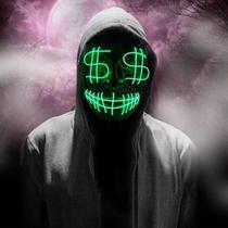 Máscara Led Neon Halloween Dinheiro Cifrão Money Verde - MHR